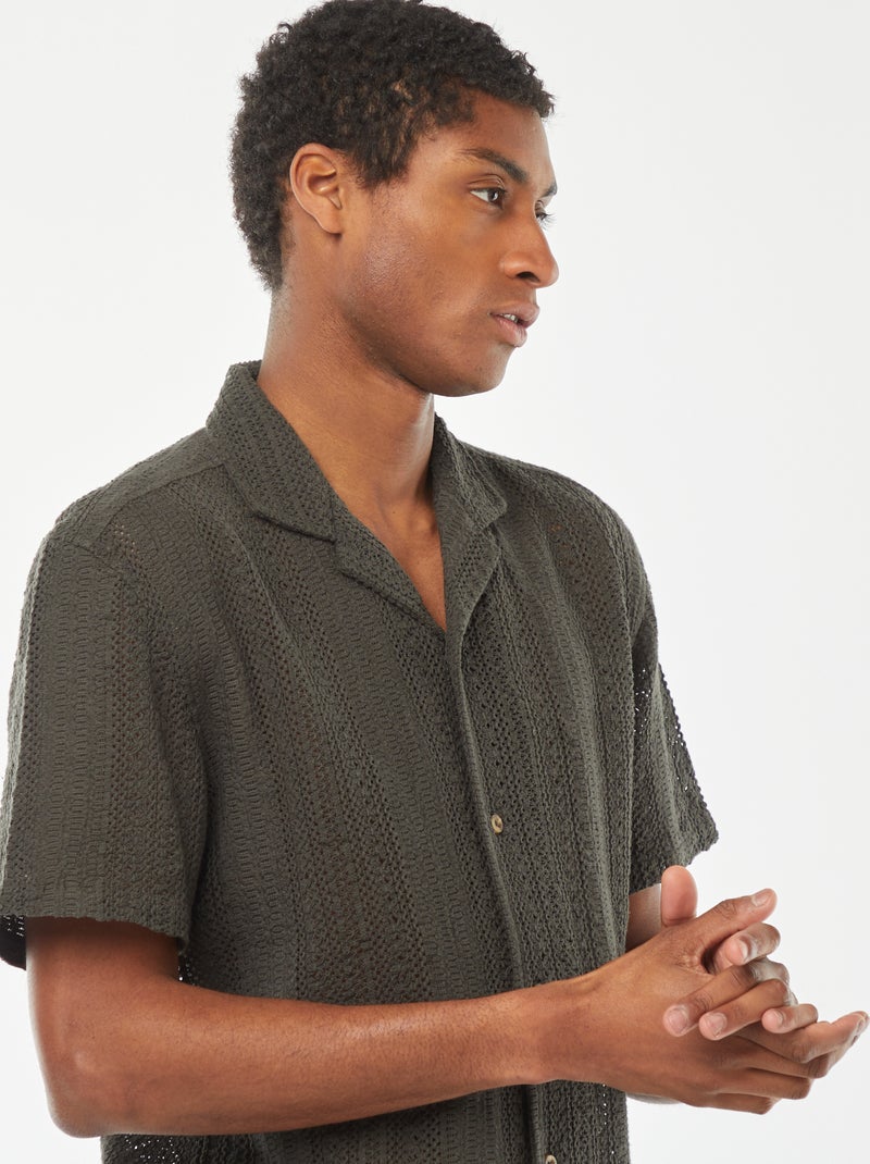 Camicia a maniche corte in maglia traforata Kaki - Kiabi