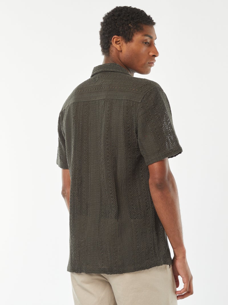 Camicia a maniche corte in maglia traforata Kaki - Kiabi
