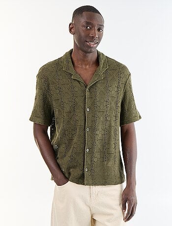 Camicia a maniche corte in maglia traforata