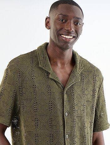 Camicia a maniche corte in maglia traforata