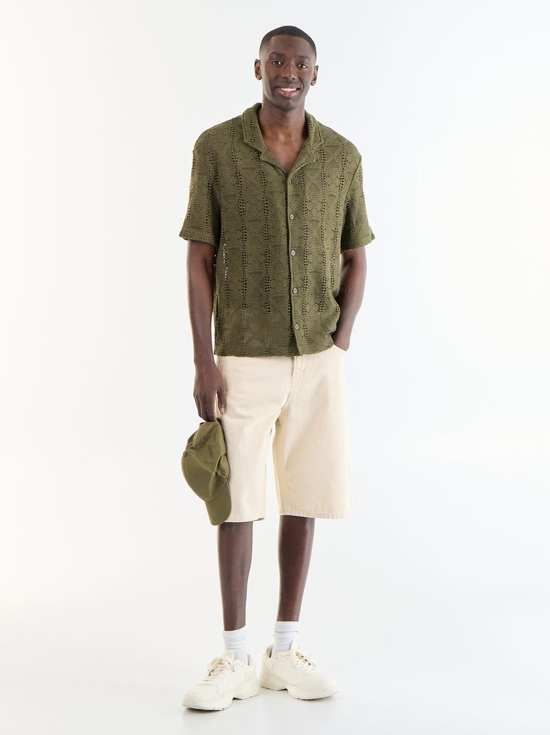 Camicia a maniche corte in maglia traforata Kaki - Kiabi