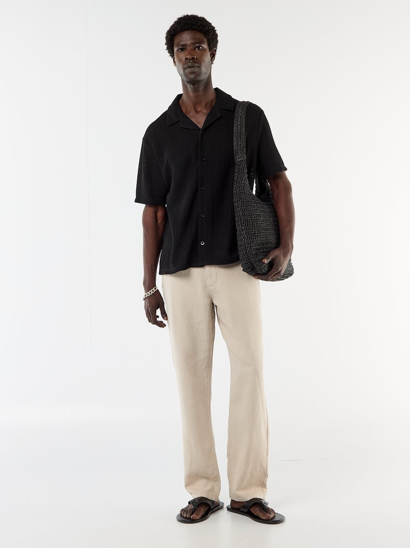 Camicia a maniche corte in maglia traforata Nero - Kiabi