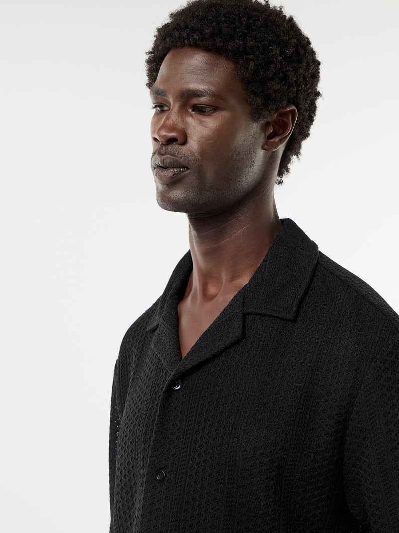 Camicia a maniche corte in maglia traforata Nero - Kiabi