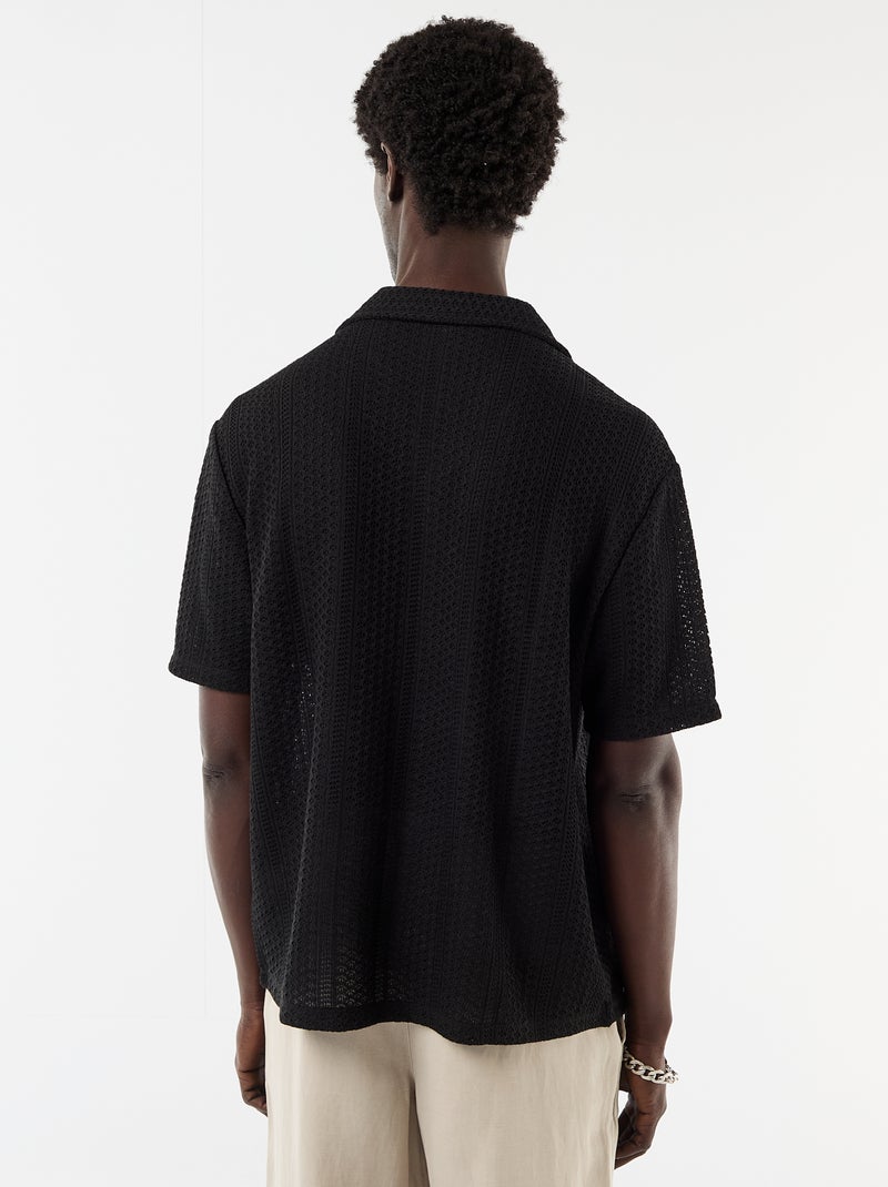 Camicia a maniche corte in maglia traforata Nero - Kiabi