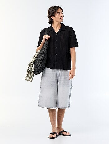 Camicia a maniche corte in maglia traforata