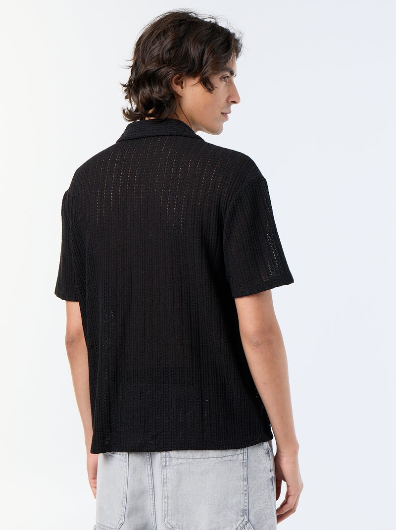 Camicia a maniche corte in maglia traforata Nero - Kiabi