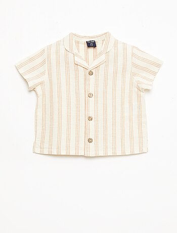 Camicia a maniche corte in misto cotone e lino