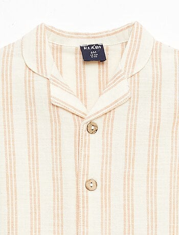 Camicia a maniche corte in misto cotone e lino