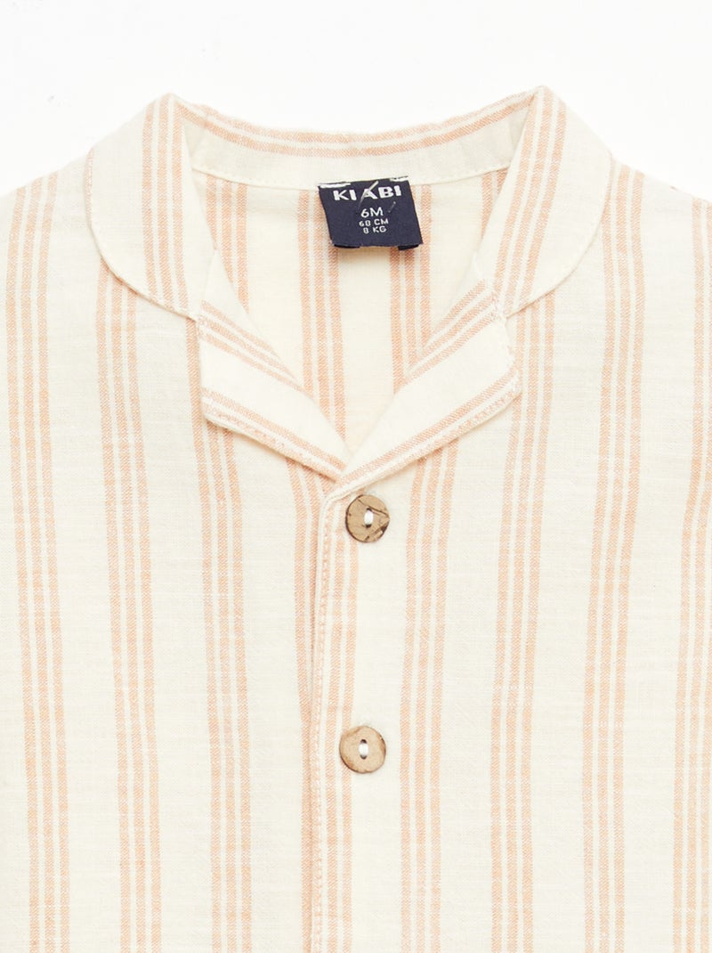 Camicia a maniche corte in misto cotone e lino Beige - Kiabi