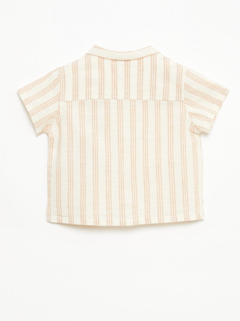 Camicia a maniche corte in misto cotone e lino Beige - Kiabi