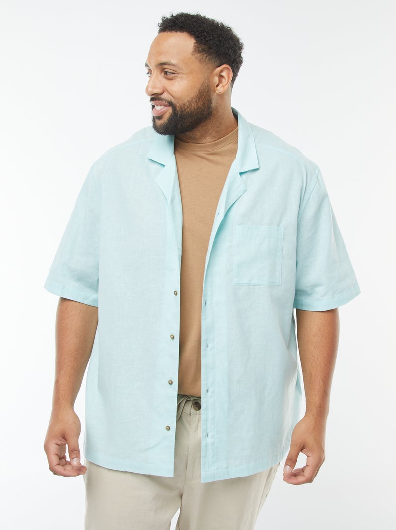 Camicia a maniche corte in misto lino - Blu - Kiabi