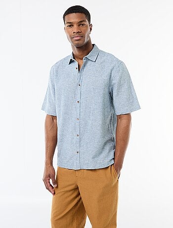 Camicia a maniche corte in misto lino