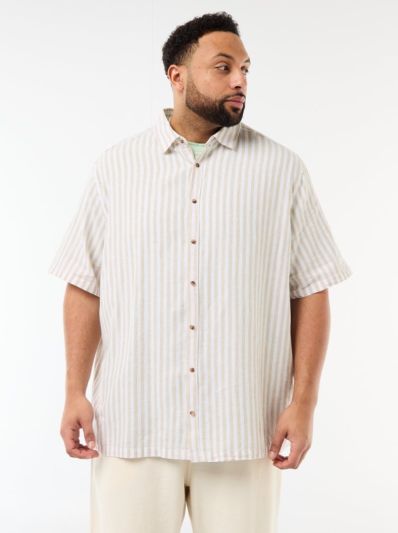 Camicia a maniche corte in misto lino Beige - Kiabi