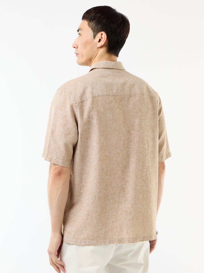 Camicia a maniche corte in misto lino Beige - Kiabi