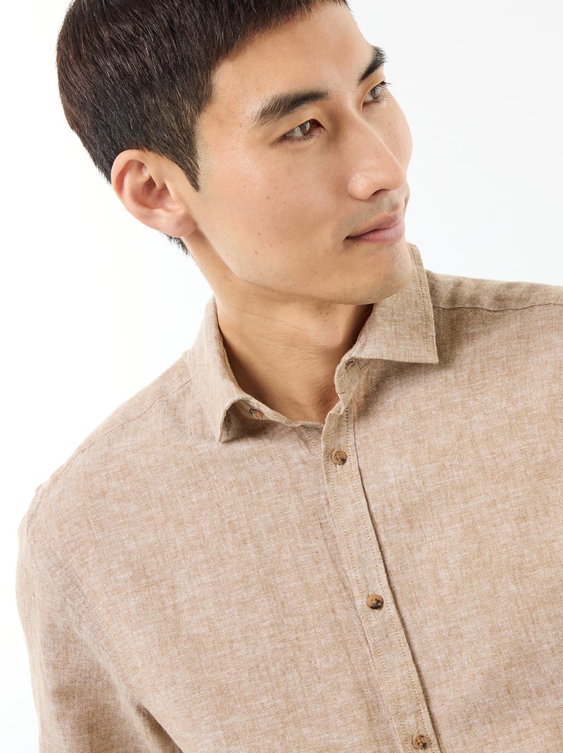Camicia a maniche corte in misto lino Beige - Kiabi