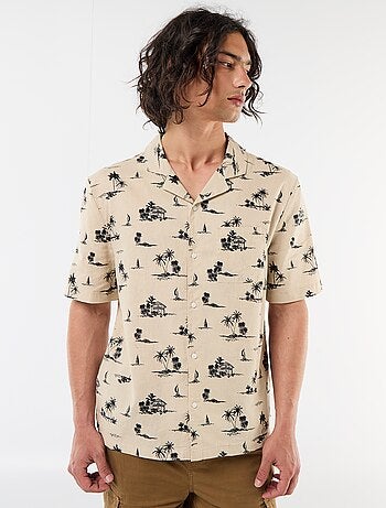 Camicia a maniche corte in misto lino