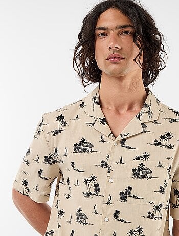 Camicia a maniche corte in misto lino