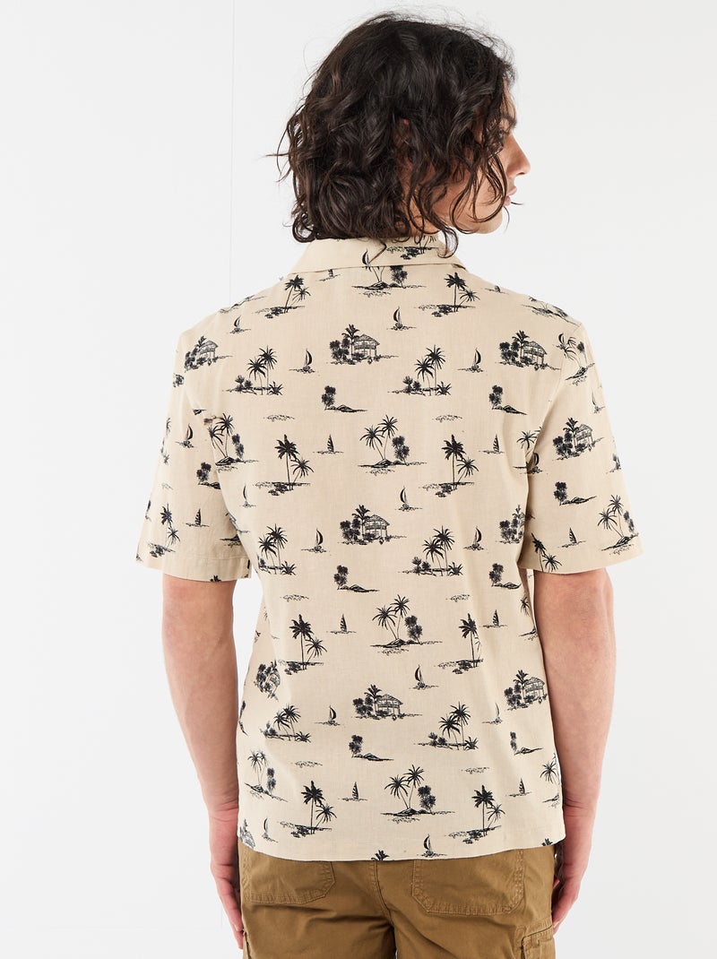 Camicia a maniche corte in misto lino Beige - Kiabi