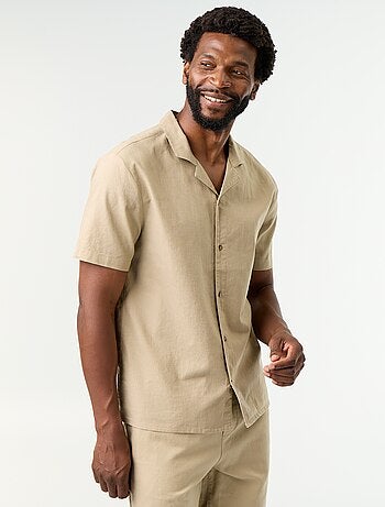 Camicia a maniche corte in misto lino