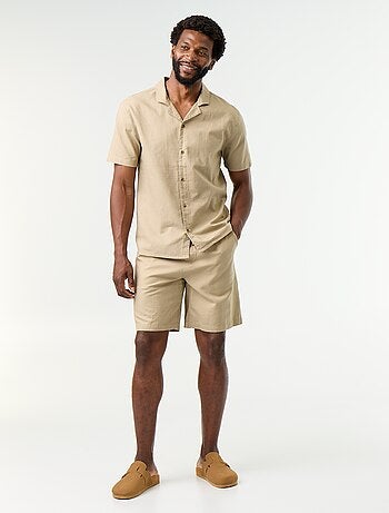 Camicia a maniche corte in misto lino