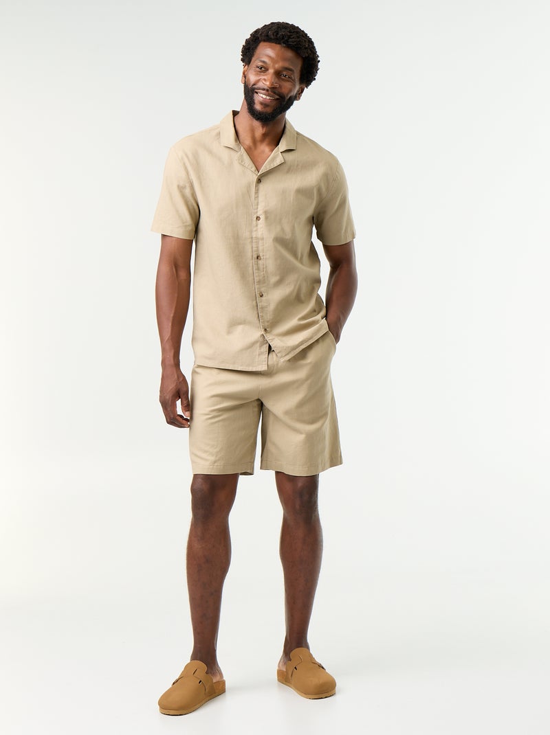 Camicia a maniche corte in misto lino Beige - Kiabi