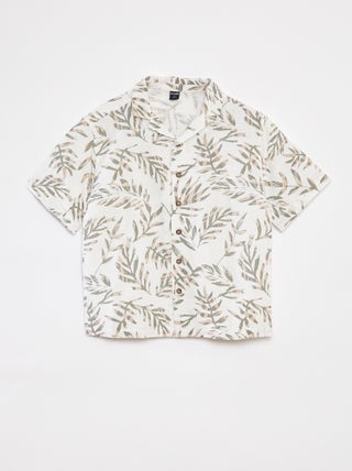Camicia a maniche corte in misto lino