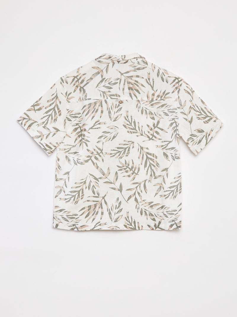 NEXT Ragazzo Camicia Misto Lino con Colletto Serafino a Maniche Lunghe
