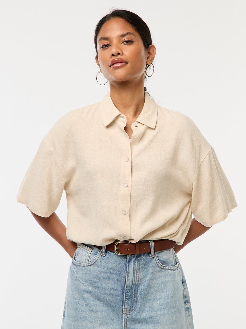 Camicia a maniche corte in misto lino Bianco - Kiabi