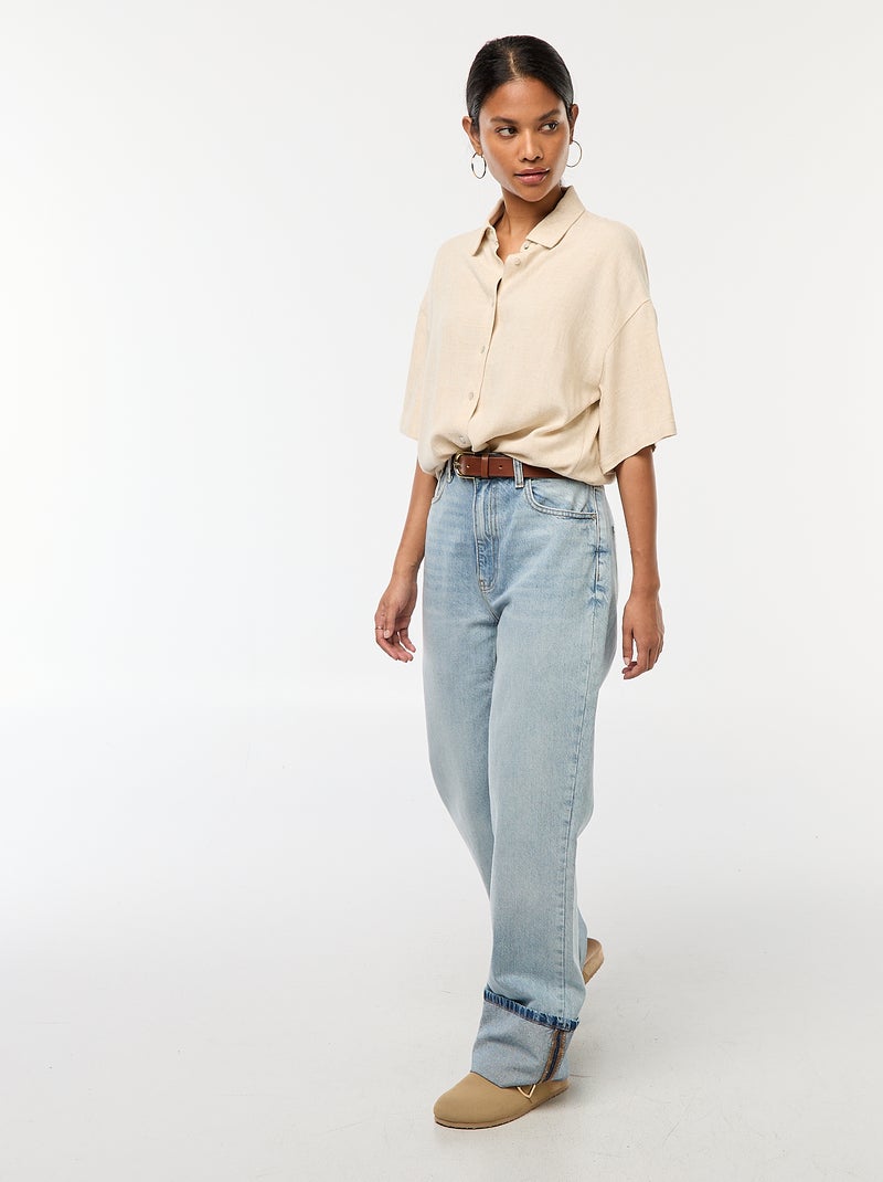 Rosa - Collo serafino - Camicia a maniche corte in misto lino di ... - Next