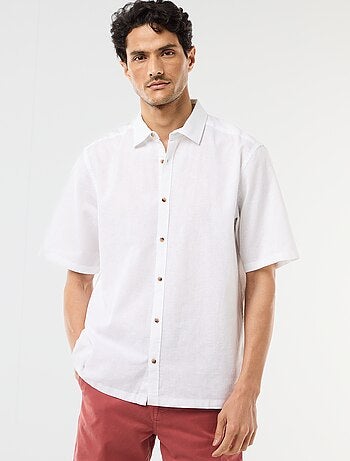 Camicia a maniche corte in misto lino