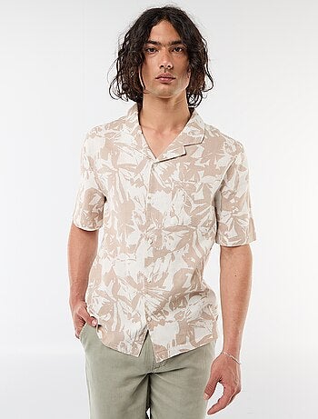 Camicia a maniche corte in misto lino