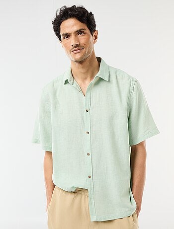 Camicia a maniche corte in misto lino