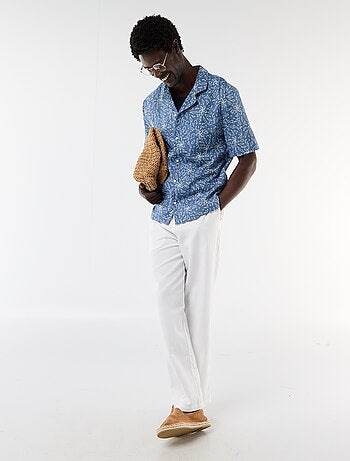 Camicia a maniche corte in misto lino