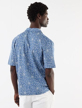 Camicia a maniche corte in misto lino