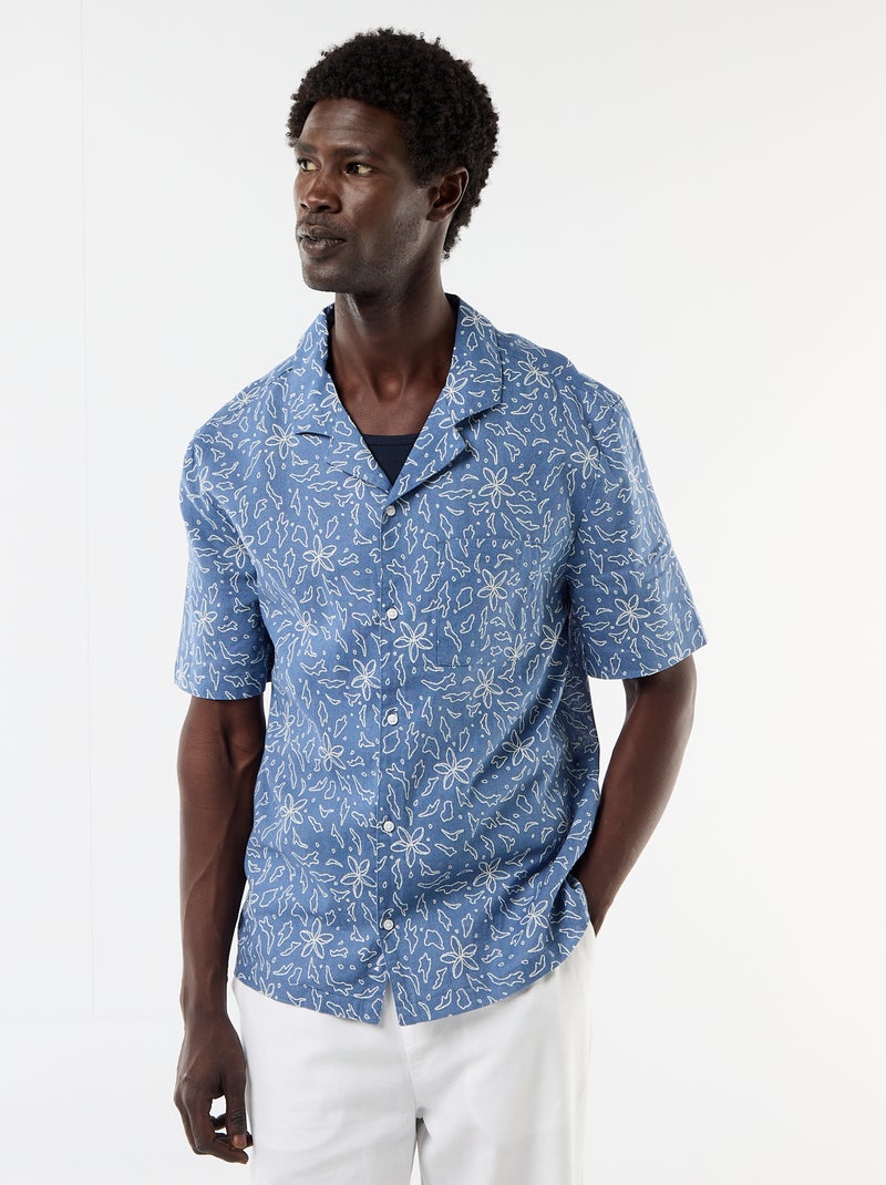Camicia a maniche corte in misto lino Blu - Kiabi