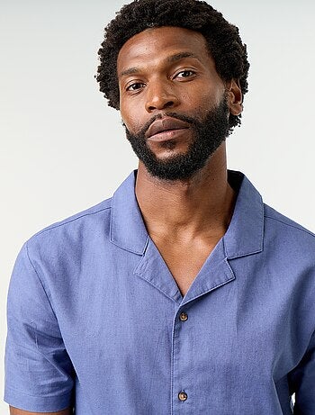 Camicia a maniche corte in misto lino