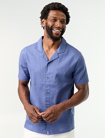 Camicia a maniche corte in misto lino