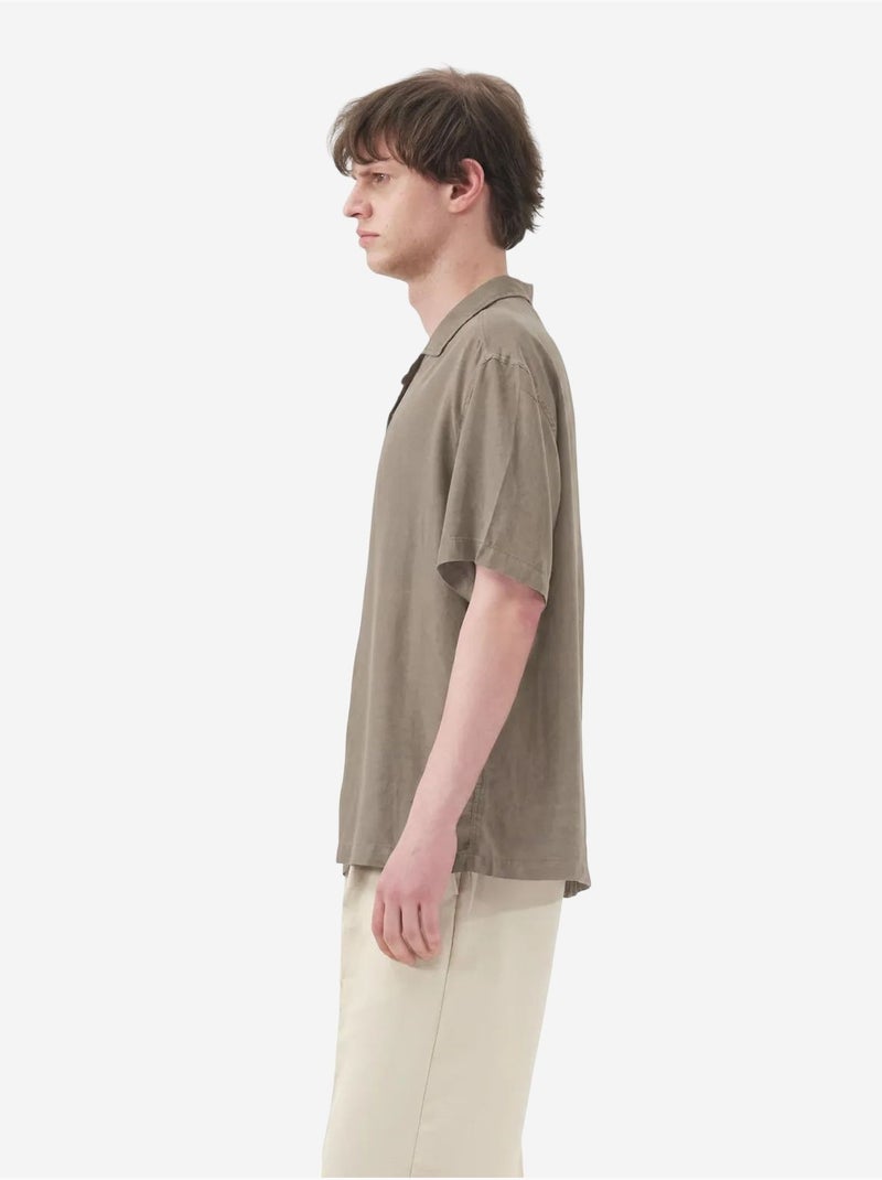Camicia a maniche corte in misto lino con chiusura a bottoni giesto Cachi - Kiabi