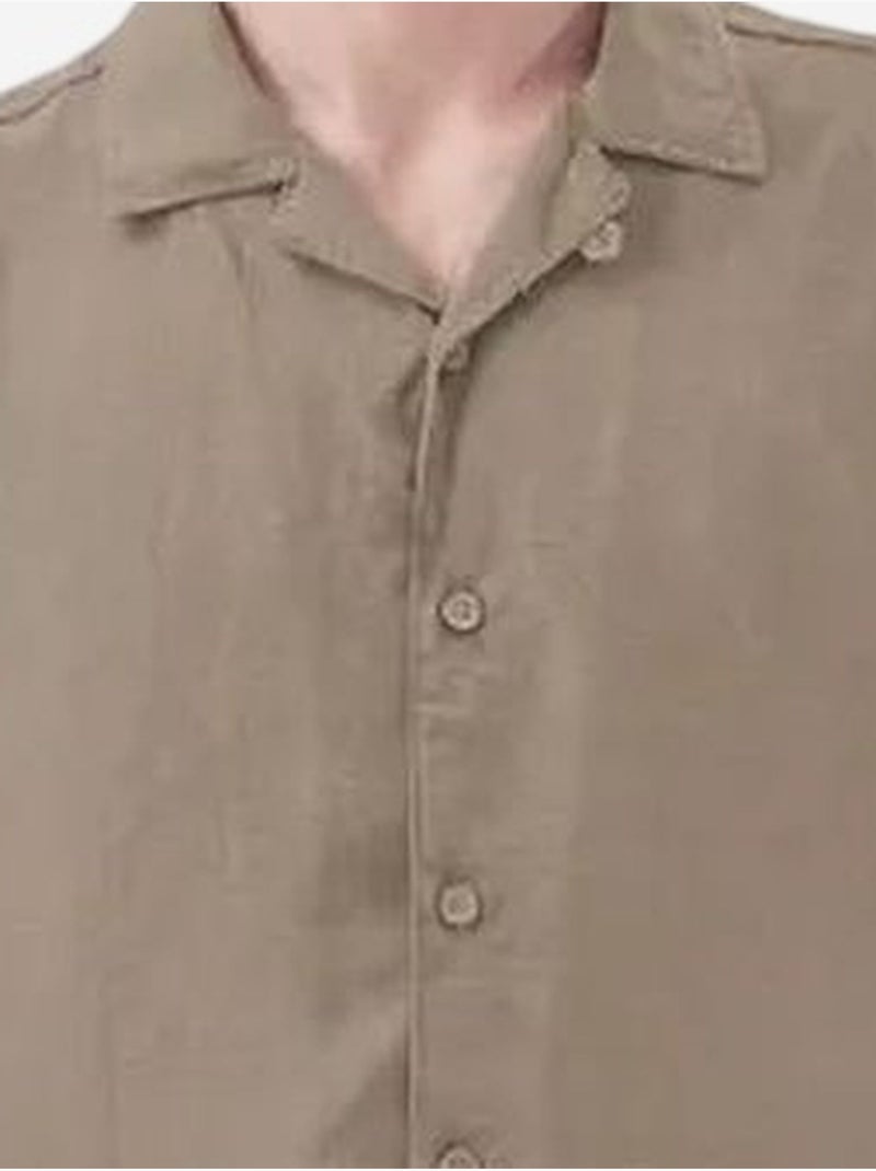 Camicia a maniche corte in misto lino con chiusura a bottoni giesto Cachi - Kiabi