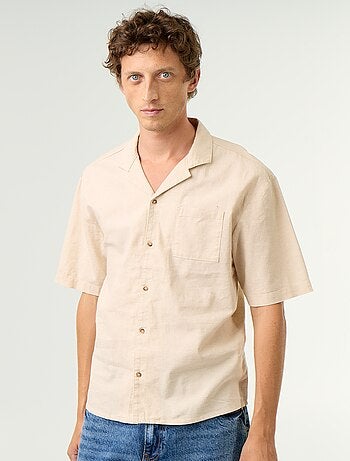 Camicia a maniche corte in misto lino con taschino sul petto