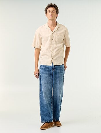 Camicia a maniche corte in misto lino con taschino sul petto