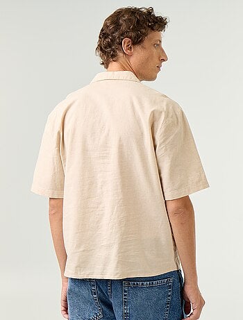 Camicia a maniche corte in misto lino con taschino sul petto