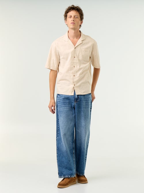 Camicia a maniche corte in misto lino con taschino sul petto - Kiabi