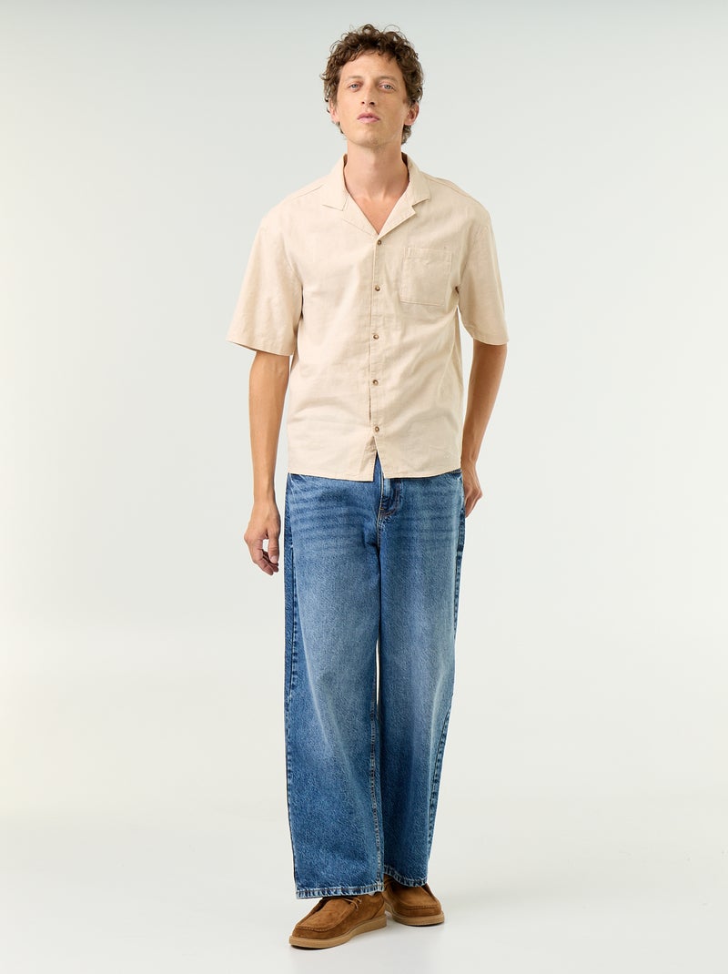 Camicia a maniche corte in misto lino con taschino sul petto Bianco - Kiabi