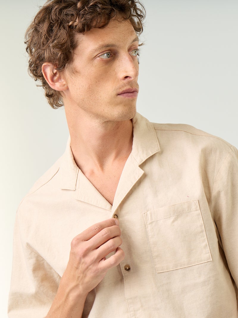 Camicia a maniche corte in misto lino con taschino sul petto Bianco - Kiabi