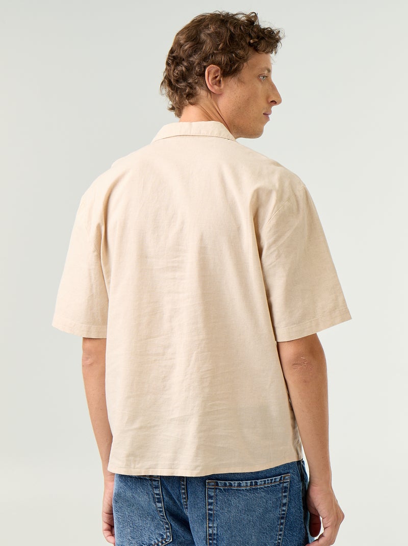 Camicia a maniche corte in misto lino con taschino sul petto Bianco - Kiabi