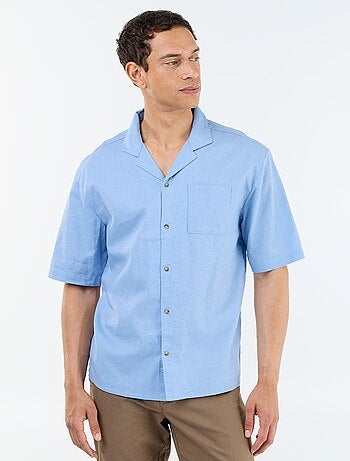 Camicia a maniche corte in misto lino con taschino sul petto