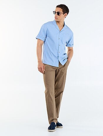 Camicia a maniche corte in misto lino con taschino sul petto
