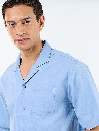 Camicia a maniche corte in misto lino con taschino sul petto