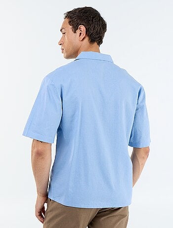 Camicia a maniche corte in misto lino con taschino sul petto